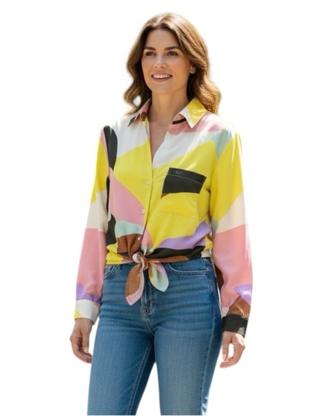 Sanctuary boho bohemian tie hem crop long sleeve button up shirt